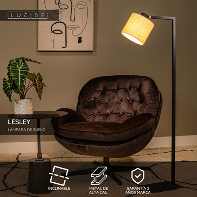 Lucide LESLEY - Lámpara de suelo - 1xE27 - Negro